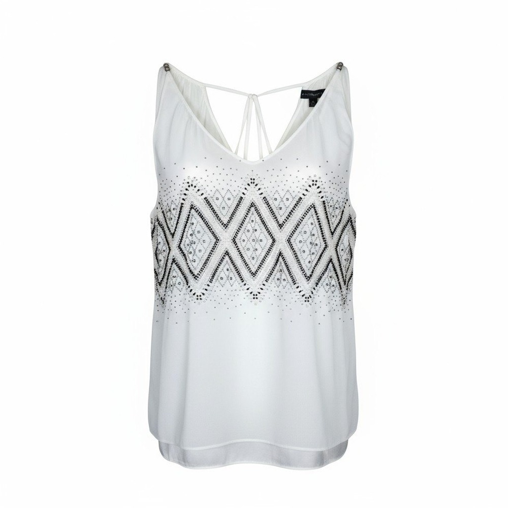 White House Black Market Embellished Cami Top Diamond Preppy Layering Luxury